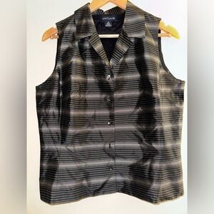 Vintage Ann Taylor Silk Sleeveless Vest Blouse Black/Silver Stripe Size 12 Y2K